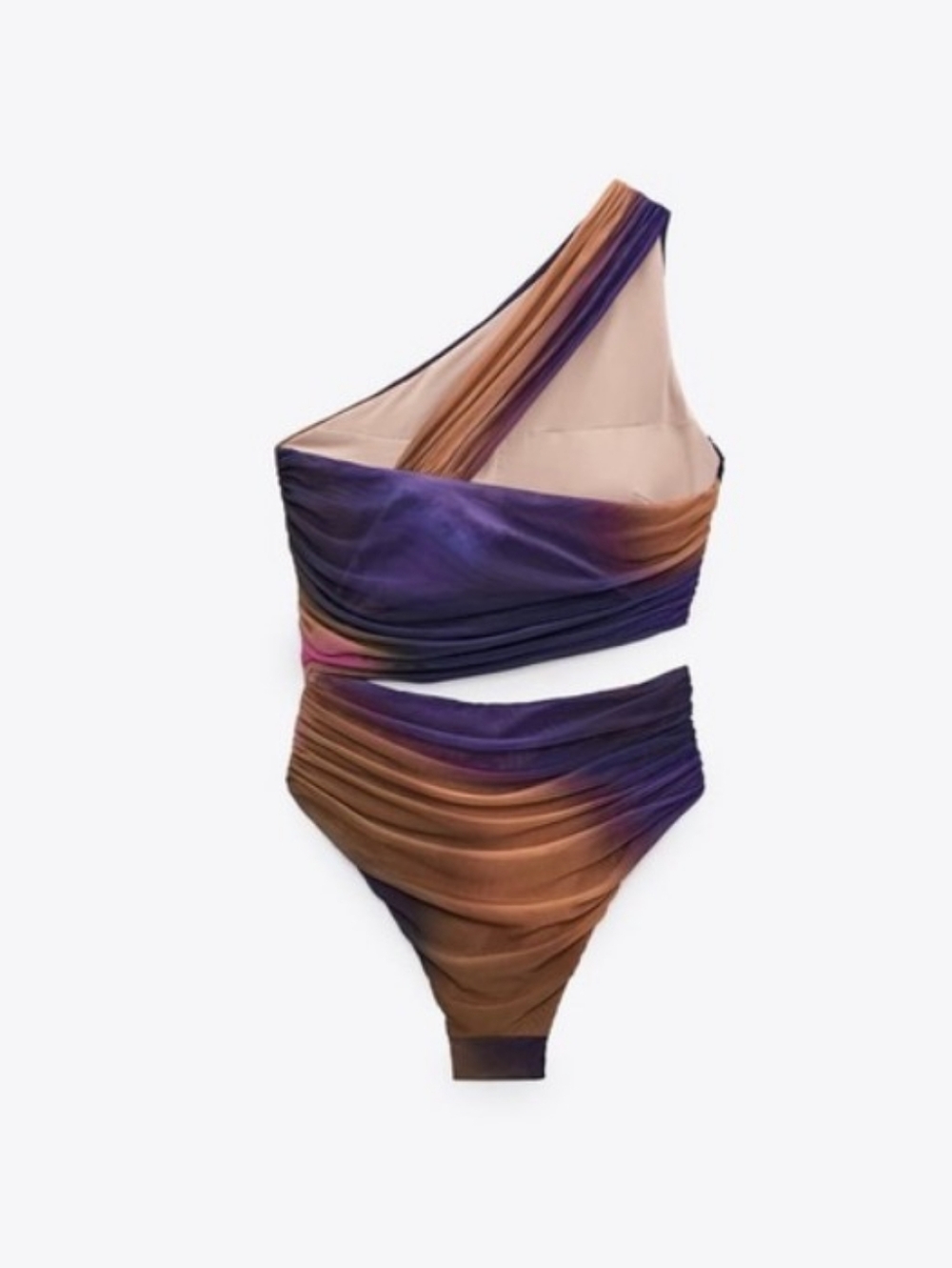 Zara Printed Tulle Swimsuit Asymmetric Neckline Ruched Fabric Size S NWT - Picture 4 of 8